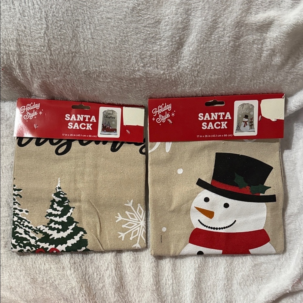 Holiday Style Santa Sack with Snowman and Tree Design